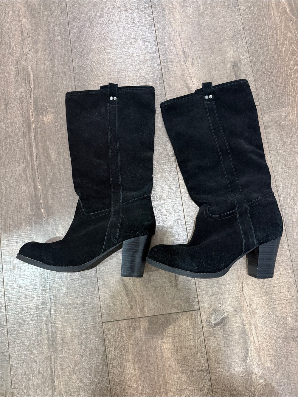 Women's Black Suede Mid-Calf Heeled Boots